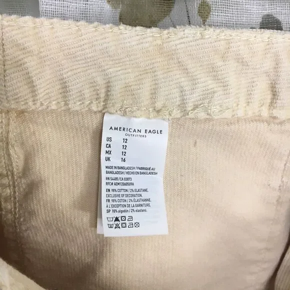 American Eagle Corduroy Shorts 12 Retro High Waist Stretch Beach Festival Boho - Picture 5 of 13